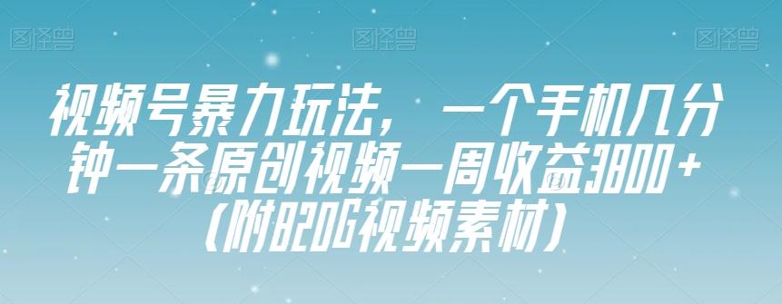 视频号暴力玩法，一个手机几分钟一条原创视频一周收益3800+（附820G视频素材） - 小毅网创-小毅网创
