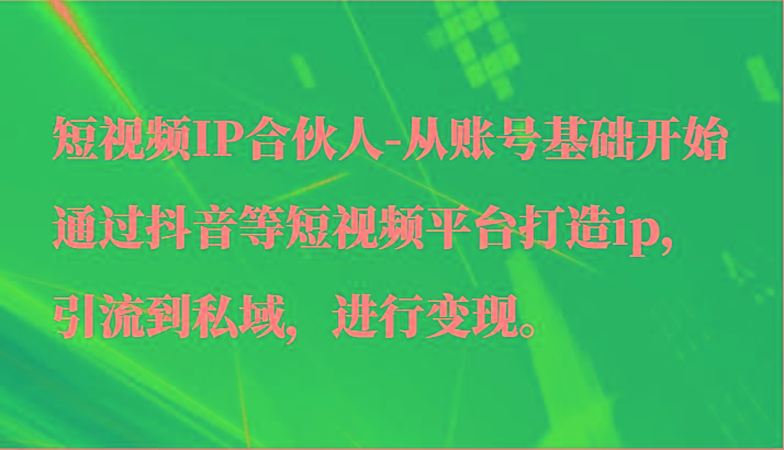 短视频IP合伙人-从账号基础开始通过抖音等短视频平台打造ip，引流到私域，进行变现。 - 小毅网创-小毅网创