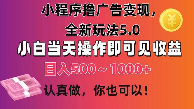 小程序撸广告变现，全新玩法5.0，小白当天操作即可上手，日收益 500~1000+ - 小毅网创-小毅网创