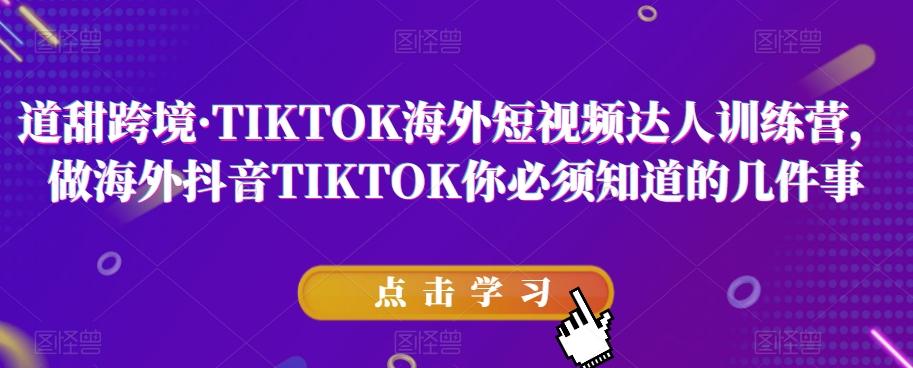 道甜跨境·TIKTOK海外短视频达人训练营，做海外抖音TIKTOK你必须知道的几件事-小毅网创
