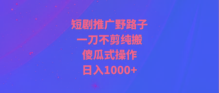 (9586期)短剧推广野路子，一刀不剪纯搬运，傻瓜式操作，日入1000+ - 小毅网创-小毅网创