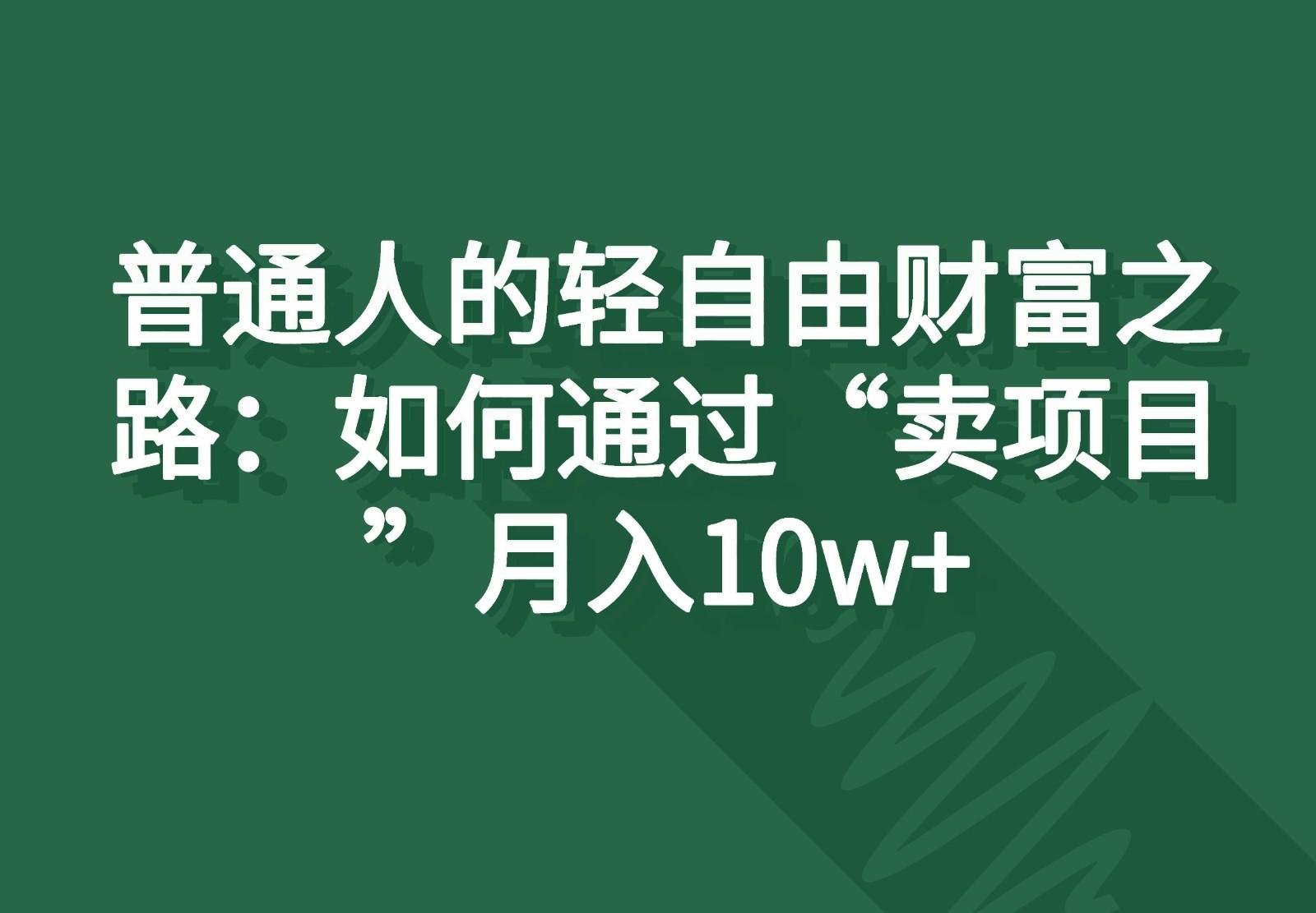 普通人的轻自由财富之路：如何通过“卖项目”月入10w+-小毅网创