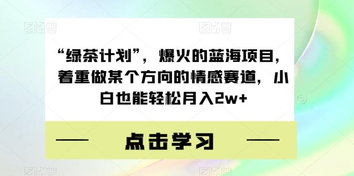 “绿茶计划”，爆火的蓝海项目，着重做某个方向的情感赛道，小白也能轻松月入2w+【揭秘】 - 小毅网创-小毅网创