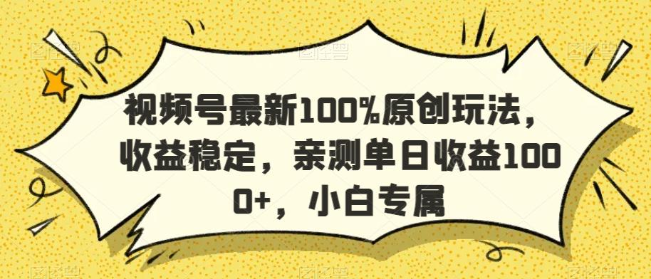 视频号最新100%原创玩法，收益稳定，亲测单日收益1000+，小白专属【揭秘】 - 小毅网创-小毅网创