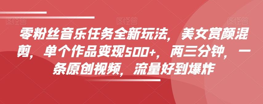 零粉丝音乐任务全新玩法，美女赏颜混剪，单个作品变现500+，两三分钟，一条原创视频，流量好到爆炸 - 小毅网创-小毅网创