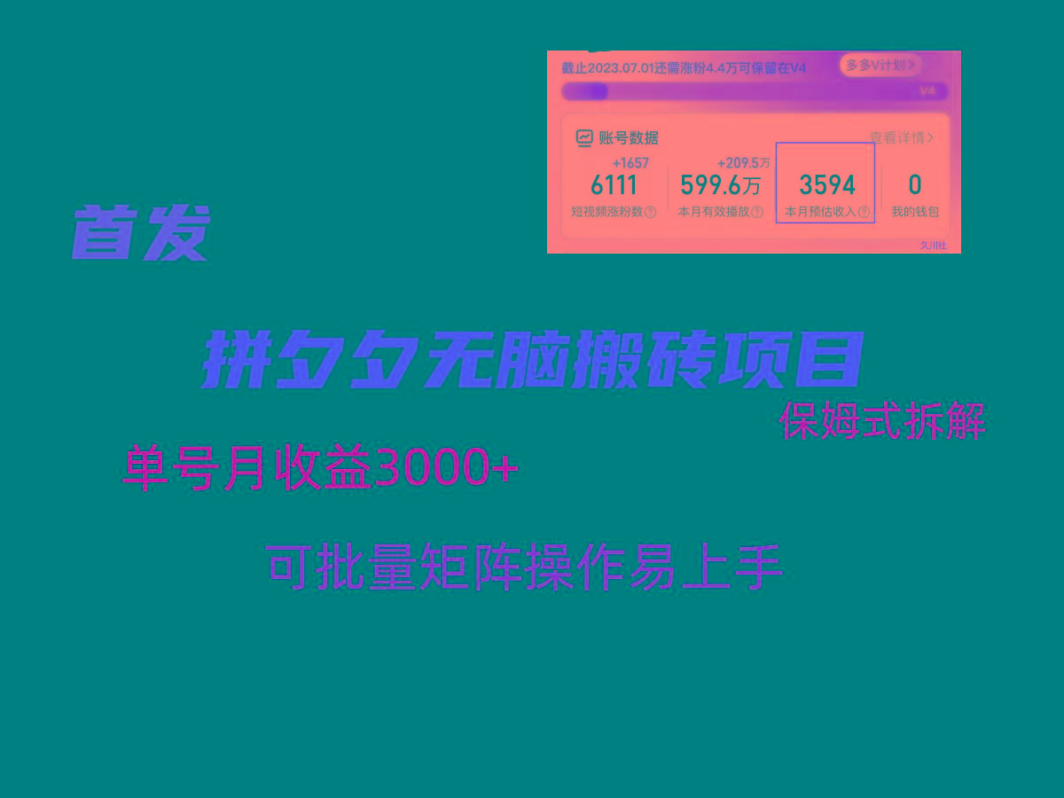 拼夕夕无脑搬砖，单号稳定收益3000+，保姆式拆解 - 小毅网创-小毅网创