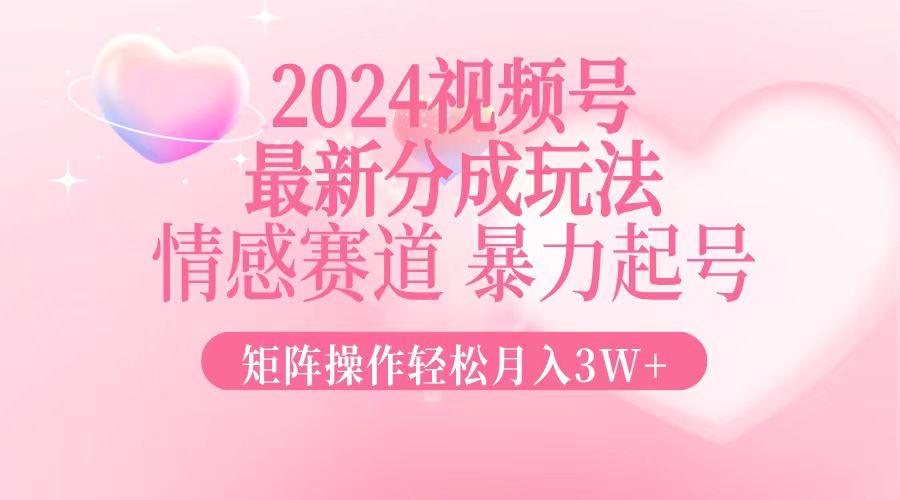 2024最新视频号分成玩法，情感赛道，暴力起号，矩阵操作轻松月入3W+ - 小毅网创-小毅网创