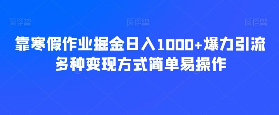 靠寒假作业掘金日入1000+爆力引流多种变现方式简单易操作 - 小毅网创-小毅网创