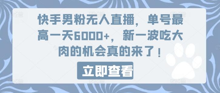 快手男粉无人直播，单号最高一天6000+，新一波吃大肉的机会真的来了 - 小毅网创-小毅网创