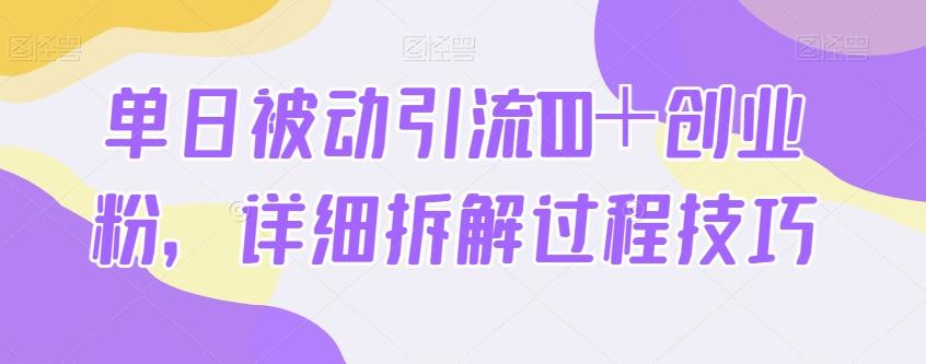 单日被动引流100＋创业粉，详细拆解过程技巧-小毅网创