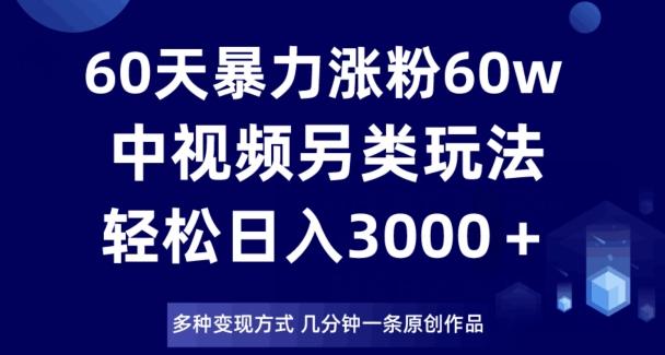 60天暴力涨粉60W，中视频另类玩法，日入3000＋，几分钟一条原创作品多种变现方式 - 小毅网创-小毅网创