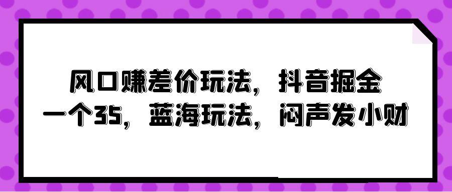 (10022期)风口赚差价玩法，抖音掘金，一个35，蓝海玩法，闷声发小财 - 小毅网创-小毅网创