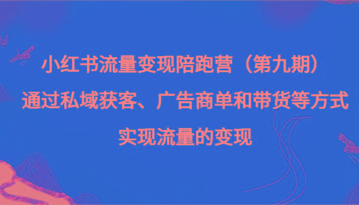小红书流量变现陪跑营（第九期）通过私域获客、广告商单和带货等方式实现流量变现 - 小毅网创-小毅网创