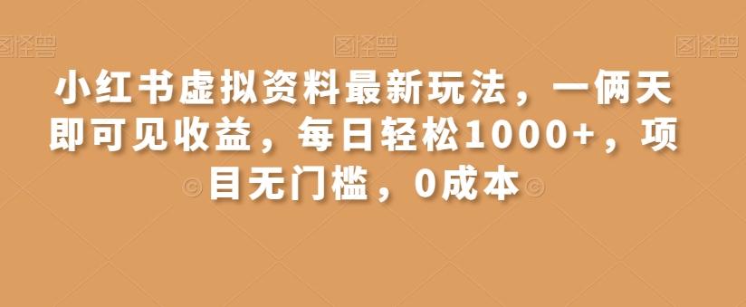 小红书虚拟资料最新玩法，一俩天即可见收益，每日轻松1000+，项目无门槛，0成本 - 小毅网创-小毅网创