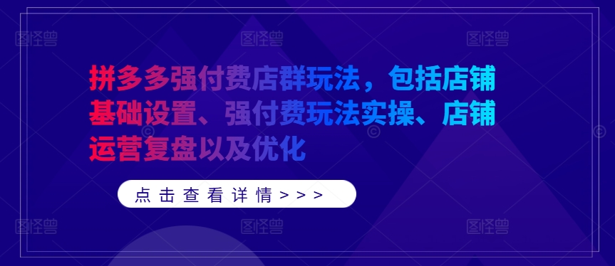 拼多多强付费店群玩法，包括店铺基础设置、强付费玩法实操、店铺运营复盘以及优化 - 小毅网创-小毅网创