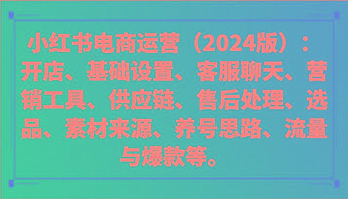 小红书电商运营(2024版)：开店、设置、供应链、选品、素材、养号、流量与爆款等 - 小毅网创-小毅网创