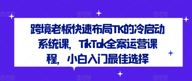 跨境老板快速布局TK的冷启动系统课，TikTok全案运营课程，小白入门最佳选择 - 小毅网创-小毅网创