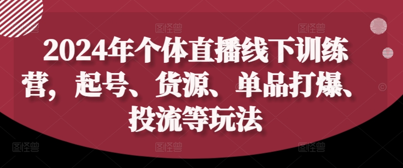 2024年个体直播训练营，起号、货源、单品打爆、投流等玩法 - 小毅网创-小毅网创