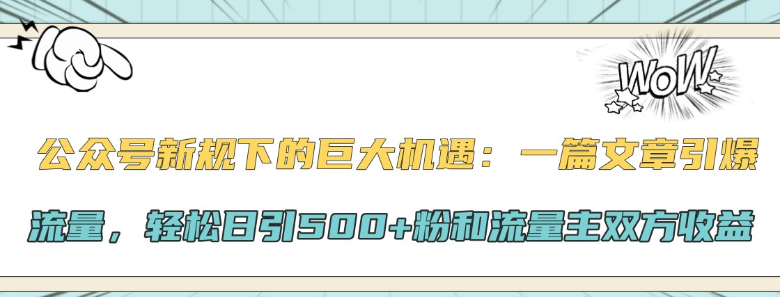 公众号新规下的巨大机遇：一篇文章引爆流量，轻松日引500+粉和流量主双方收益 - 小毅网创-小毅网创