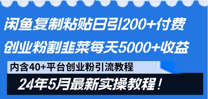 闲鱼复制粘贴日引200+付费创业粉，24年5月最新方法！割韭菜日稳定5000+收益-小毅网创