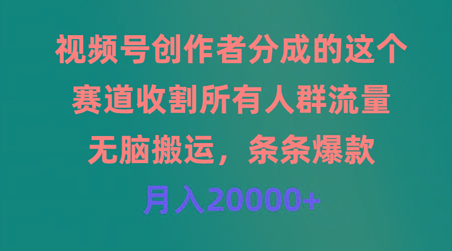 (9406期)视频号创作者分成的这个赛道，收割所有人群流量，无脑搬运，条条爆款，... - 小毅网创-小毅网创