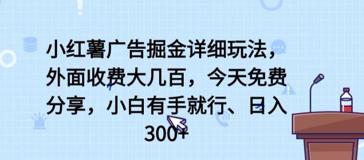 小红薯广告掘金详细玩法，外面收费大几百，小白有手就行，日入300+【揭秘】-小毅网创