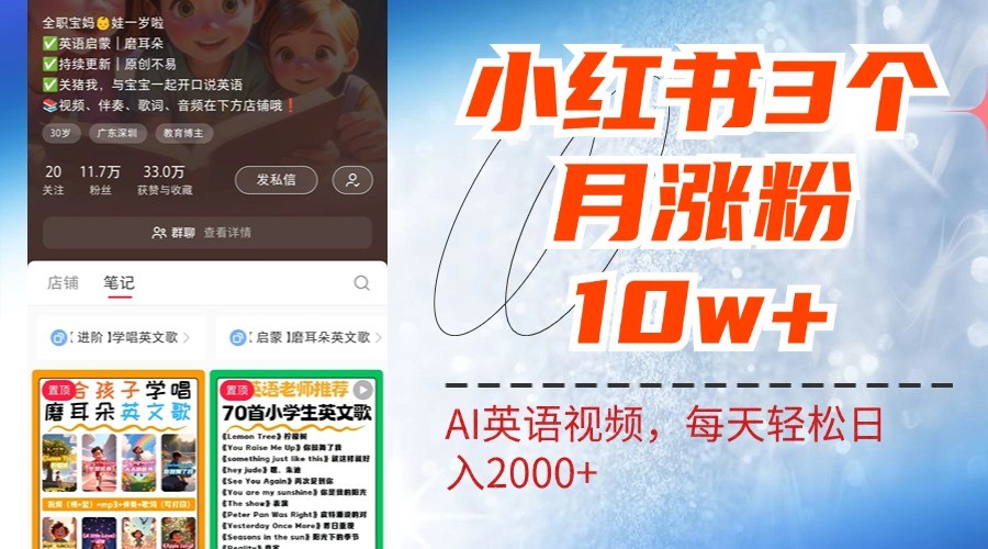小红书三个月涨粉10W，AI英语视频0成本制作，每天轻松日入2000+ - 小毅网创-小毅网创