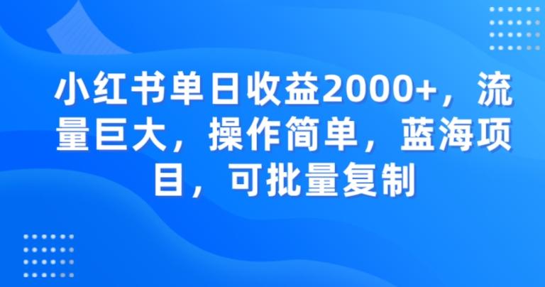 小红书单日收益2000+，流量巨大，操作简单，蓝海项目，可批量操作 - 小毅网创-小毅网创