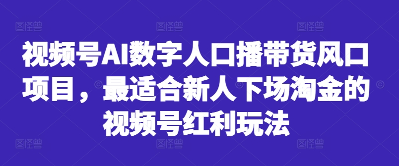 视频号AI数字人口播带货风口项目，最适合新人下场淘金的视频号红利玩法 - 小毅网创-小毅网创