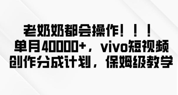 老奶奶都会操作，新平台无脑操作，单月40000+，vivo短视频创作分成计划【揭秘】 - 小毅网创-小毅网创