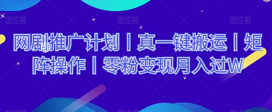 网剧推广计划丨真一键搬运丨矩阵操作丨零粉变现月入过W - 小毅网创-小毅网创