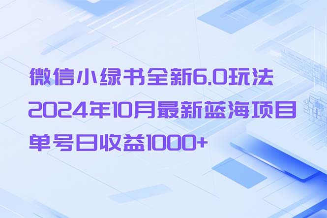 微信小绿书全新6.0玩法，2024年10月最新蓝海项目，单号日收益1000+ - 小毅网创-小毅网创
