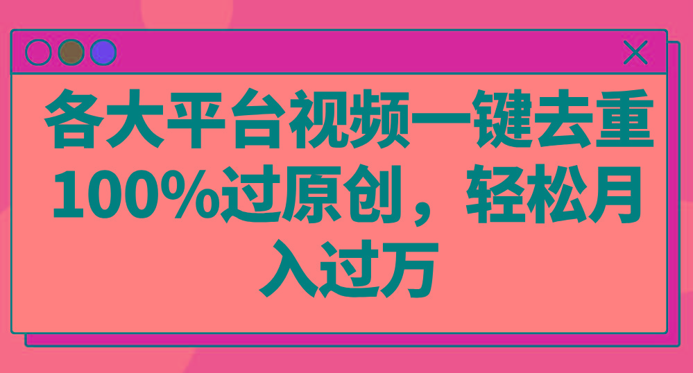 各大平台视频一键去重，100%过原创，轻松月入过万！ - 小毅网创-小毅网创
