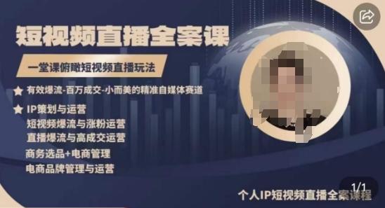 高品质IP短视频直播全案课程，一堂课俯瞰短视频直播玩法-小毅网创