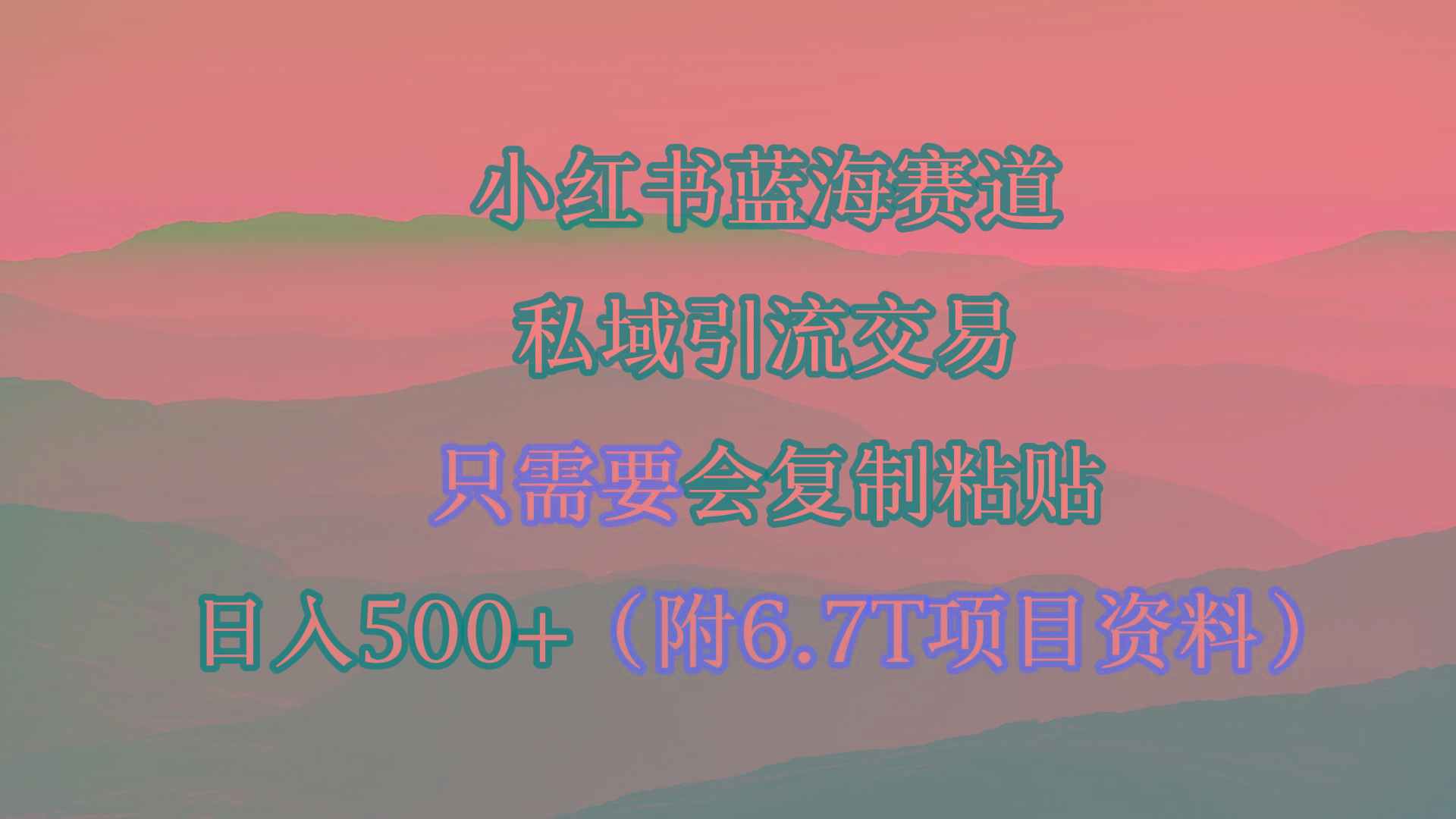 (9487期)小红书短剧赛道，私域引流交易，会复制粘贴，日入500+(附6.7T短剧资源)-小毅网创