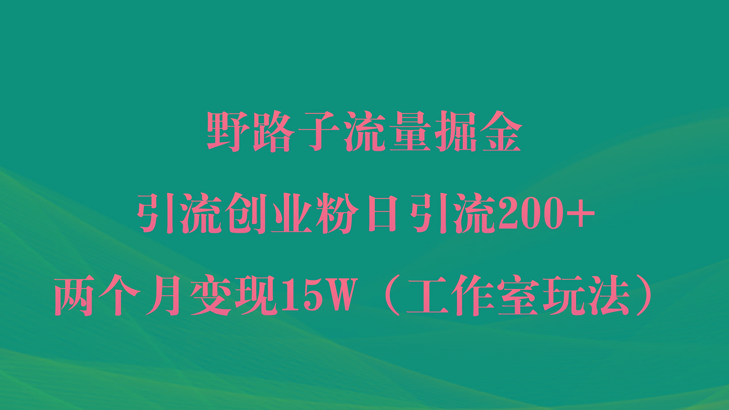 (9513期)野路子流量掘金，引流创业粉日引流200+，两个月变现15W(工作室玩法)) - 小毅网创-小毅网创