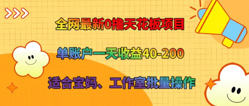 全网最新0撸天花板项目 单账户一天收益40-200 适合宝妈、工作室批量操作-小毅网创