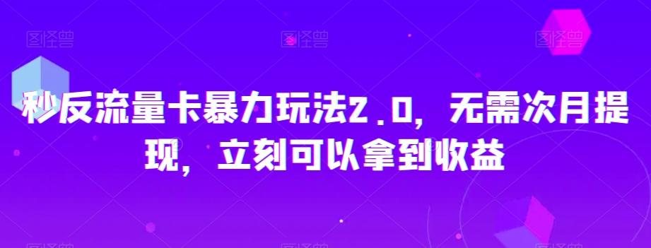秒反流量卡暴力玩法2.0，无需次月提现，立刻可以拿到收益【揭秘】 - 小毅网创-小毅网创