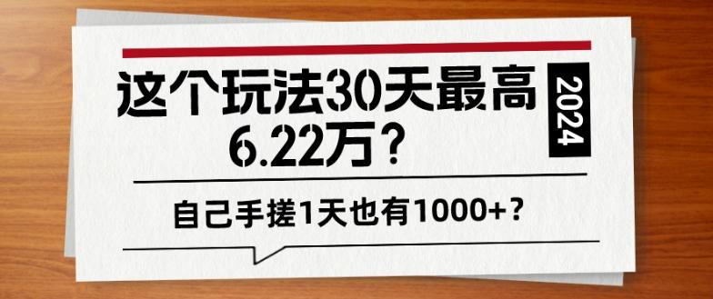 这个玩法30天最高6.22万？自己手搓1天也有1000+？ - 小毅网创-小毅网创