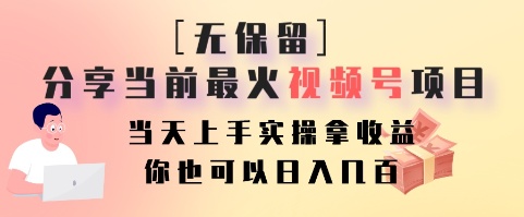 无保留分享当前最火视频号项目，当天上手实操拿收益，你也可以日入几百 - 小毅网创-小毅网创