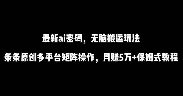 最新ai流量密码，傻瓜式搬运玩法，条条原创，多平台矩阵操作，月赚5万+保姆式教程【揭秘】 - 小毅网创-小毅网创