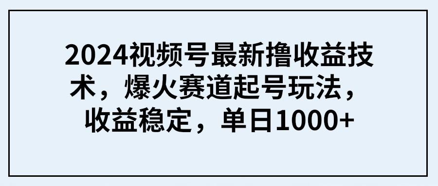(9651期) 2024视频号最新撸收益技术，爆火赛道起号玩法，收益稳定，单日1000+ - 小毅网创-小毅网创