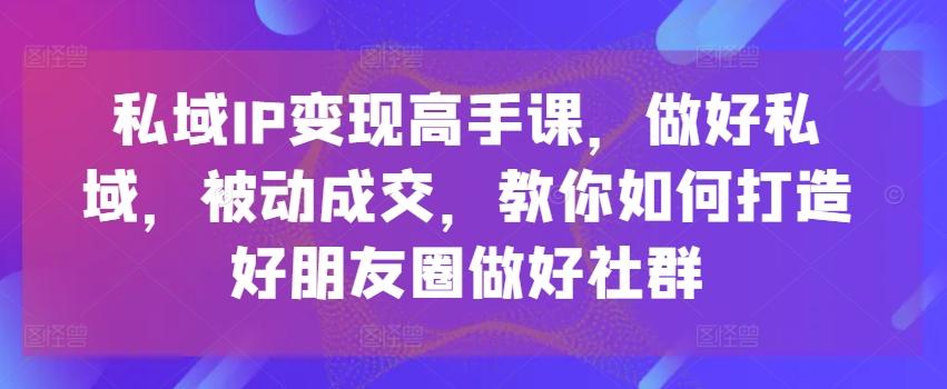 私域IP变现高手课，做好私域，被动成交，教你如何打造好朋友圈做好社群 - 小毅网创-小毅网创