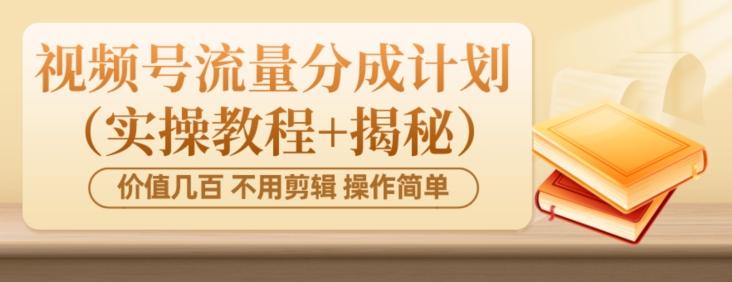 价值几百上千不用剪辑简单操作视频号流量分成计划（实操教程+揭秘）-小毅网创