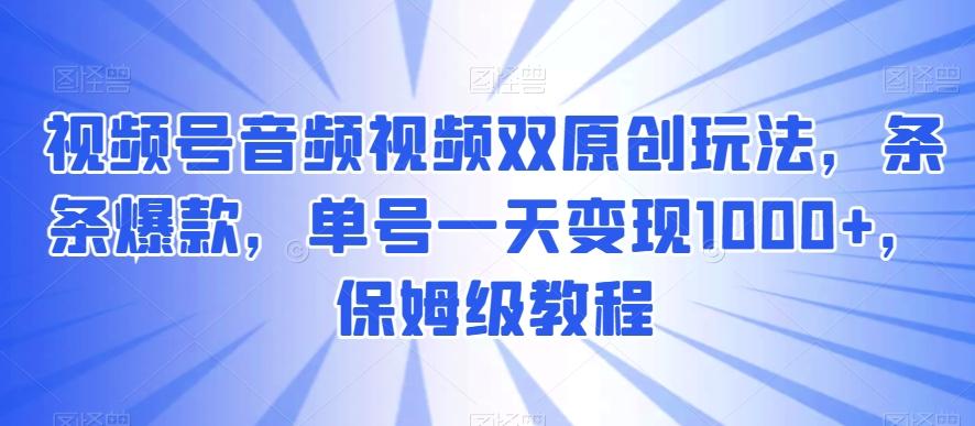 视频号音频视频双原创玩法，条条爆款，单号一天变现1000+，保姆级教程【揭秘】 - 小毅网创-小毅网创