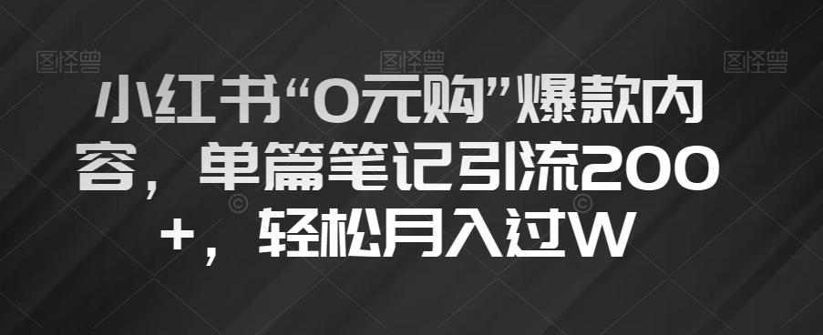 小红书“0元购”爆款内容，单篇笔记引流200+，轻松月入过W【揭秘】 - 小毅网创-小毅网创