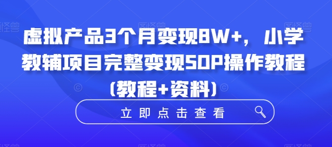 虚拟产品3个月变现8W+，小学教辅项目完整变现SOP操作教程(教程+资料) - 小毅网创-小毅网创