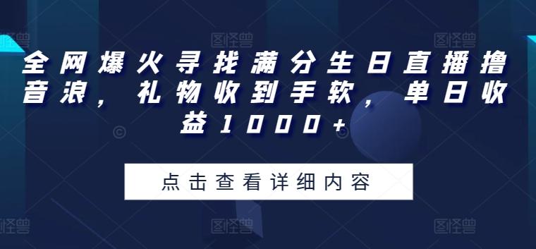 全网爆火寻找满分生日直播撸音浪，礼物收到手软，单日收益1000+【揭秘】-小毅网创