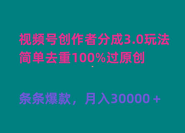 (10002期)视频号创作者分成3.0玩法，简单去重100%过原创，条条爆款，月入30000＋ - 小毅网创-小毅网创