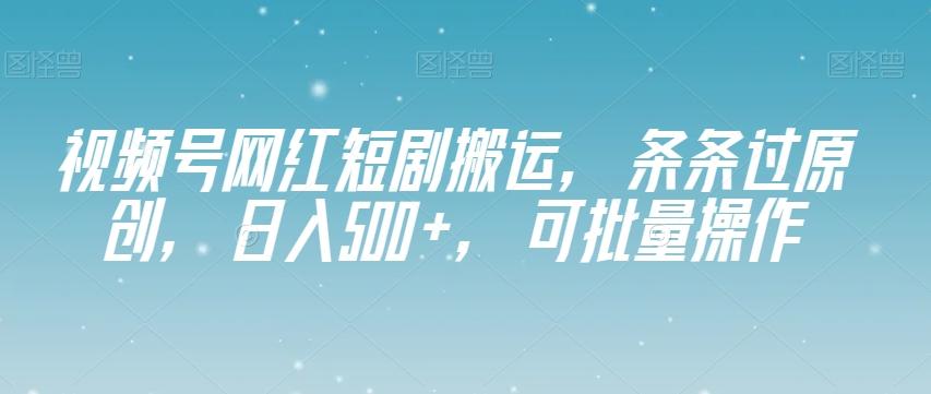 视频号网红短剧搬运，条条过原创，日入500+，可批量操作【揭秘】 - 小毅网创-小毅网创